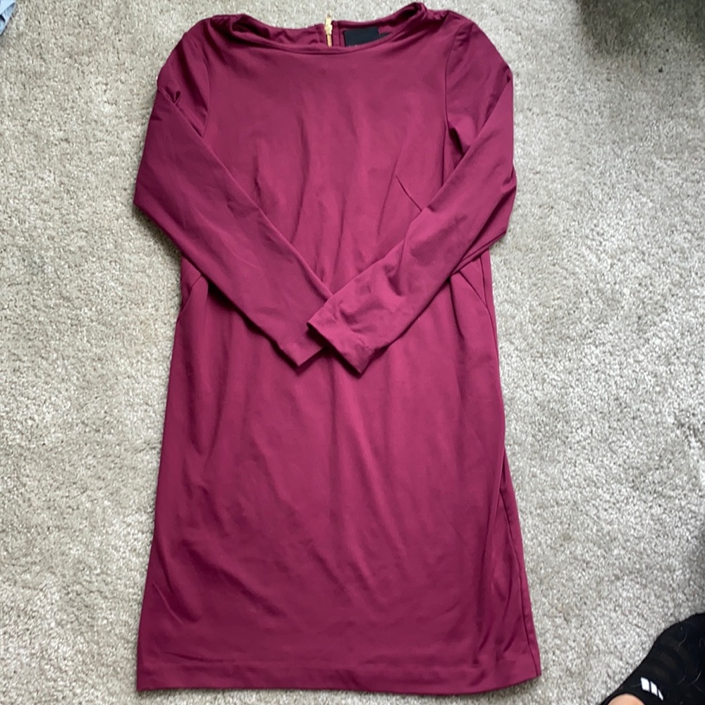 Cynthia Rowley A-line berry clr long slv dress Strtch jersey scuba like material